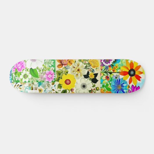 Bloemen Patchwork Art Waterverf Flowers Persoonlijk Skateboard (Horizontaal)