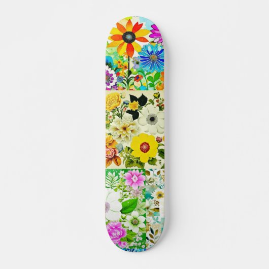 Bloemen Patchwork Art Waterverf Flowers Persoonlijk Skateboard (Voorkant)
