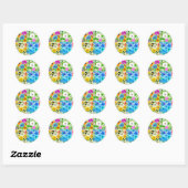 Bloemen Patchwork Art Waterverf Flowers Ronde Sticker (Vel)