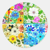 Bloemen Patchwork Art Waterverf Flowers Ronde Sticker (Voorkant)