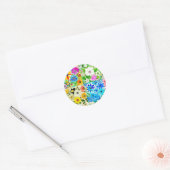 Bloemen Patchwork Art Waterverf Flowers Ronde Sticker (Envelop)