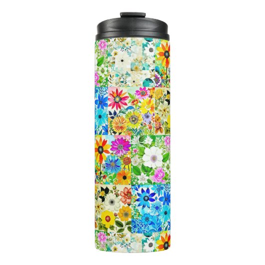 Bloemen Patchwork Art Waterverf Flowers Thermosbeker (Voorkant)