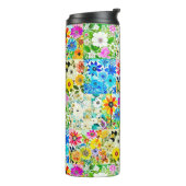 Bloemen Patchwork Art Waterverf Flowers Thermosbeker (Gedraaid links)