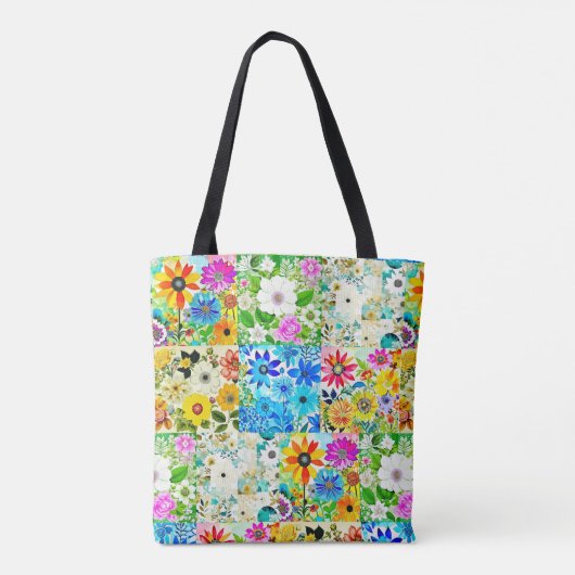 Bloemen Patchwork Art Waterverf Flowers Tote Bag (Achterkant)