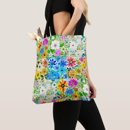 Bloemen Patchwork Art Waterverf Flowers Tote Bag (Dichtbij)