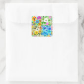 Bloemen Patchwork Art Waterverf Flowers Vierkante Sticker (Tas)