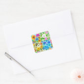 Bloemen Patchwork Art Waterverf Flowers Vierkante Sticker (Envelop)