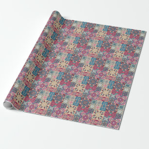 Bloemen patchwork: geruit patroon. cadeaupapier