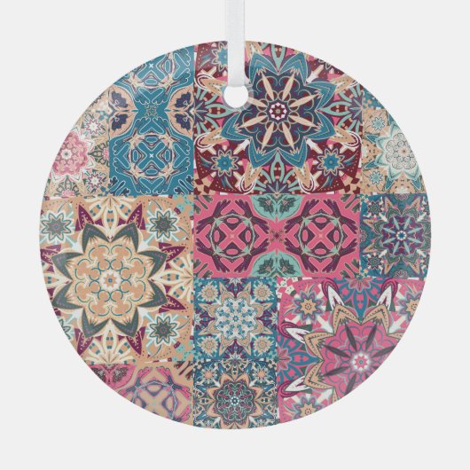Bloemen patchwork: geruit patroon. glas ornament (Voorkant)