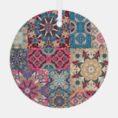 Bloemen patchwork: geruit patroon. glas ornament (Achterkant)