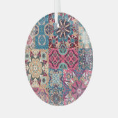 Bloemen patchwork: geruit patroon. glas ornament (Voorkant links)
