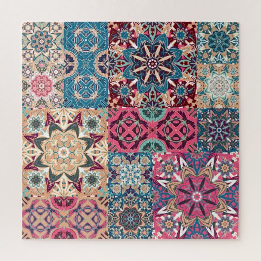 Bloemen patchwork: geruit patroon. legpuzzel (Verticaal)