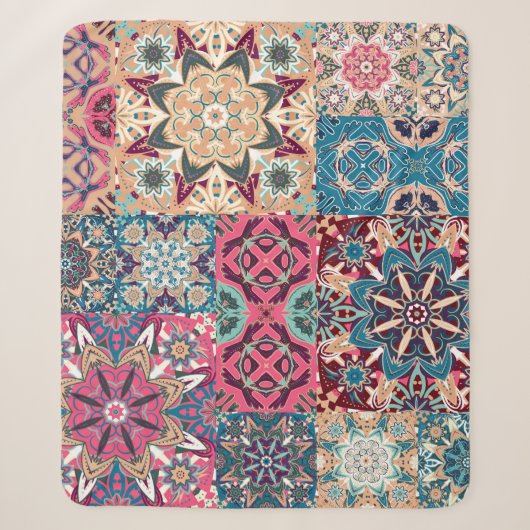 Bloemen patchwork: geruit patroon. sherpa deken (Voorkant)
