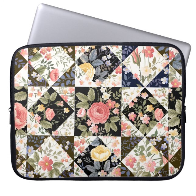 Bloemen Patchwork:  Mix Laptop Sleeve (Voorkant)