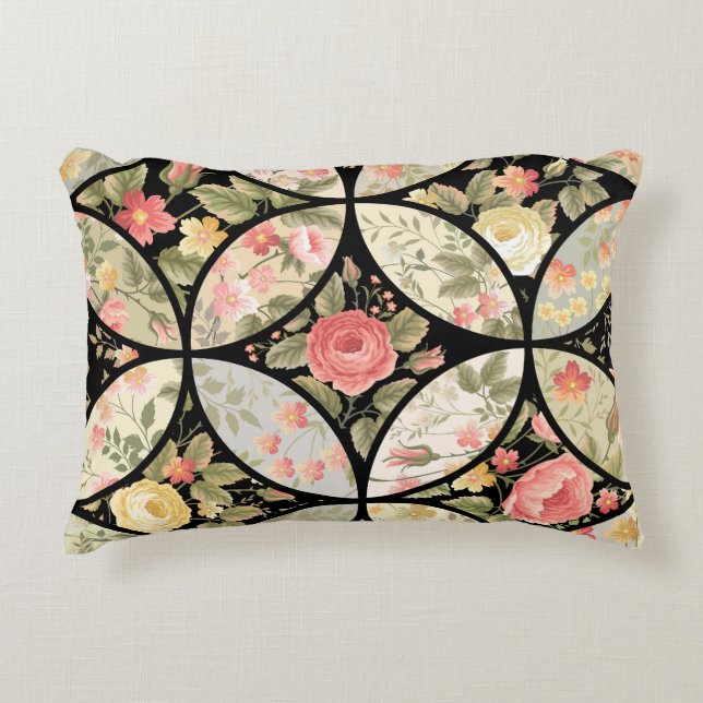 Bloemen Patchwork  Naadloos Patroon Accent Kussen (Voorkant)