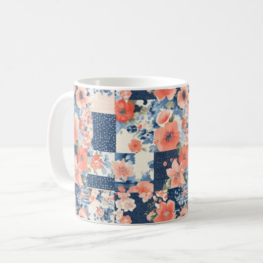 Bloemen Patchwork Patchwork Patroon (11) Koffiemok (Voorkant links)