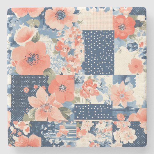 Bloemen Patchwork Patchwork Patroon (11) Stenen Onderzetter (Voorkant)