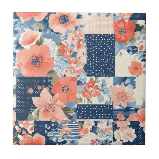 Bloemen Patchwork Patchwork Patroon (11) Tegeltje (Voorkant)