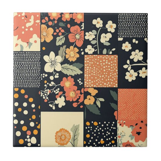 Bloemen Patchwork Patchwork Patroon (1) Tegeltje (Voorkant)