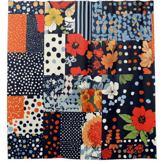Bloemen Patchwork Patchwork Patroon (3) Douchegordijn (Voorkant)
