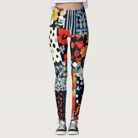 Bloemen Patchwork Patchwork Patroon (3) Leggings (Voorkant)