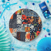  Bloemen Patchwork Patchwork Patroon (3) Papieren Bordje (Feest)