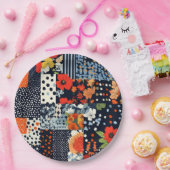  Bloemen Patchwork Patchwork Patroon (3) Papieren Bordje (Feest)