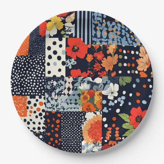  Bloemen Patchwork Patchwork Patroon (3) Papieren Bordje (Voorkant)