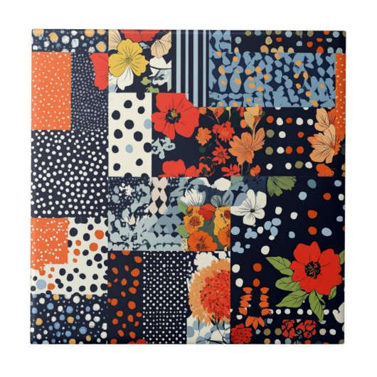 Bloemen Patchwork Patchwork Patroon (3) Tegeltje (Voorkant)