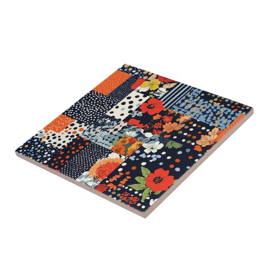 Bloemen Patchwork Patchwork Patroon (3) Tegeltje (Zijkant)