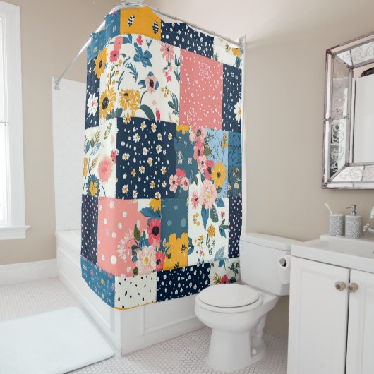  Bloemen Patchwork Patchwork Patroon (4) Douchegordijn (In situ)