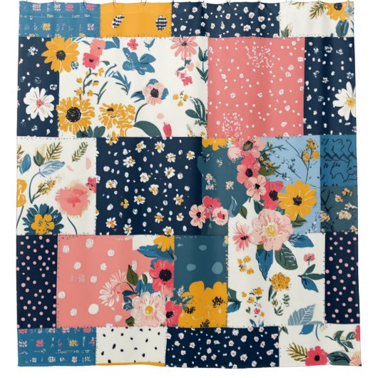 Bloemen Patchwork Patchwork Patroon (4) Douchegordijn (Voorkant)