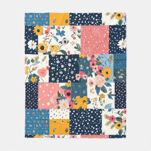 Bloemen Patchwork Patchwork Patroon (4) Fleece Deken (Voorkant)