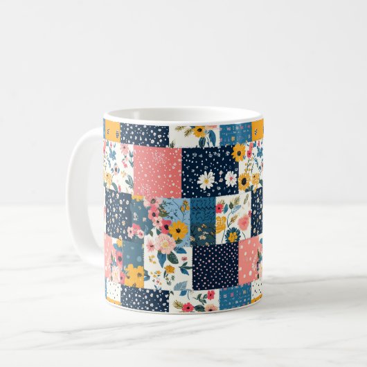 Bloemen Patchwork Patchwork Patroon (4) Koffiemok (Voorkant links)