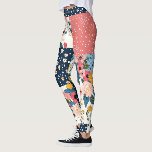  Bloemen Patchwork Patchwork Patroon (4) Leggings (Links)