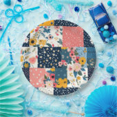  Bloemen Patchwork Patchwork Patroon (4) Papieren Bordje (Feest)