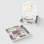 Bloemen Patchwork Patchwork Patroon (4) Stenen Onderzetter (Zijkant)