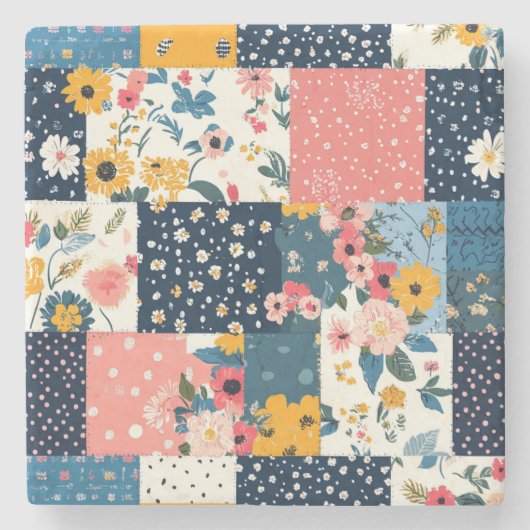 Bloemen Patchwork Patchwork Patroon (4) Stenen Onderzetter (Voorkant)