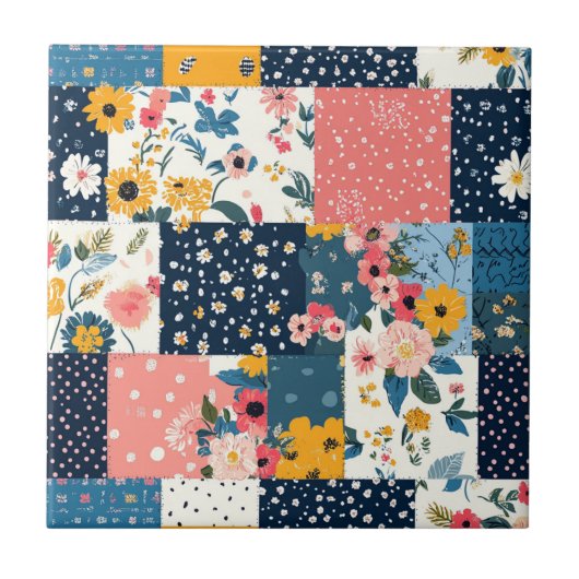 Bloemen Patchwork Patchwork Patroon (4) Tegeltje (Voorkant)