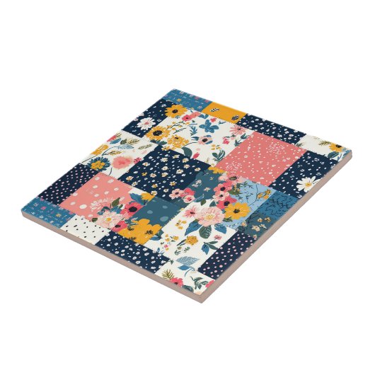 Bloemen Patchwork Patchwork Patroon (4) Tegeltje (Zijkant)