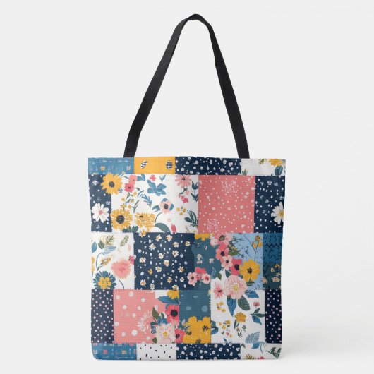  Bloemen Patchwork Patchwork Patroon (4) Tote Bag (Voorkant)