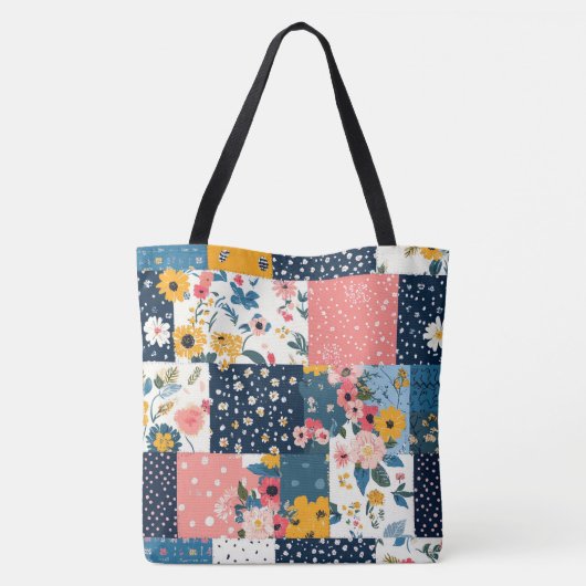 Bloemen Patchwork Patchwork Patroon (4) Tote Bag (Achterkant)