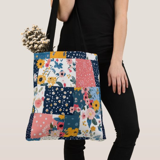 Bloemen Patchwork Patchwork Patroon (4) Tote Bag (Dichtbij)