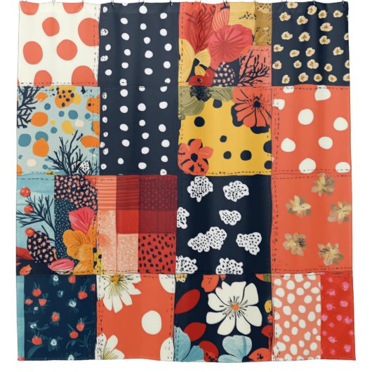 Bloemen Patchwork Patchwork Patroon (5) Douchegordijn (Voorkant)