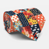 Bloemen Patchwork Patchwork Patroon (5) Stropdas (Opgerold)