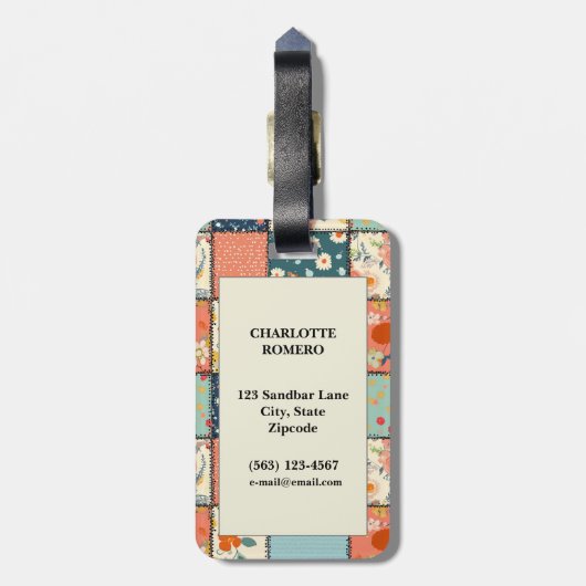  Bloemen Patchwork Patchwork Patroon (6) Bagagelabel (Achterkant verticaal)