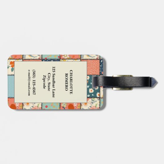 Bloemen Patchwork Patchwork Patroon (6) Bagagelabel (Achterkant horizontaal)