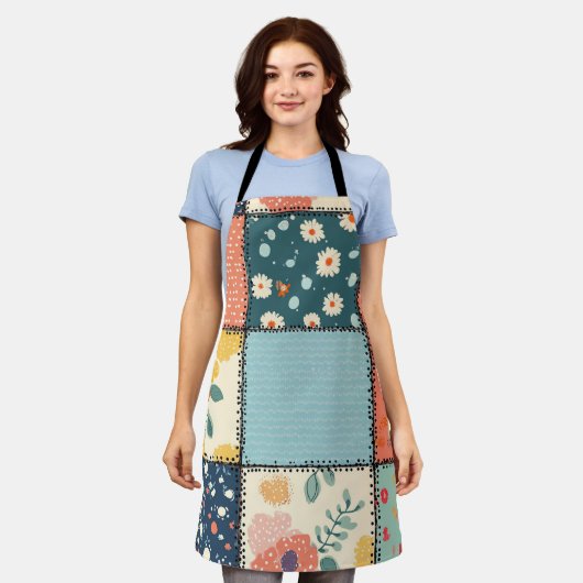 Bloemen Patchwork Patchwork Patroon (6) Schort (Gedragen)