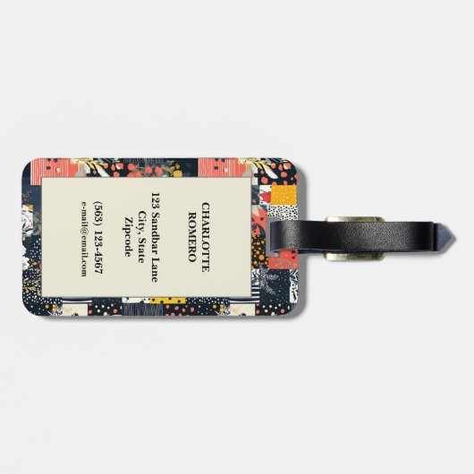 Bloemen Patchwork Patchwork Patroon (7) Bagagelabel (Achterkant horizontaal)