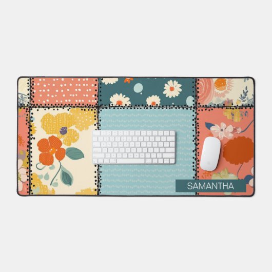 Bloemen Patchwork Patchwork Patroon (7) Bureaumat (Keyboard & Muis)